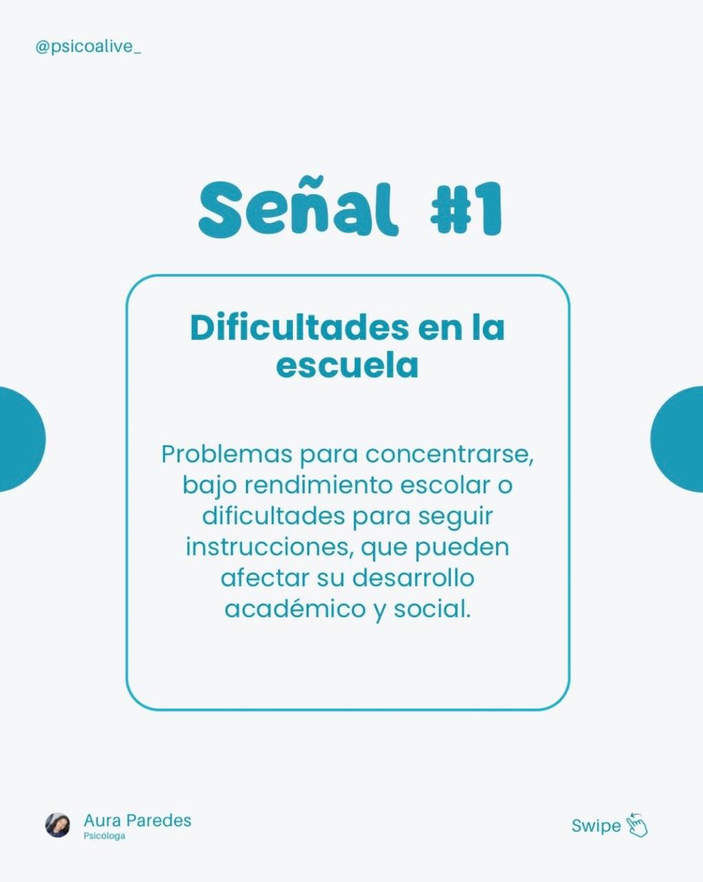 Señal 1, dificultades en la escuela: Problemas para concentrarse, bajo rendimiento escolar o dificultad para seguir instrucciones, que pueden afectar su desarrollo académico y social.